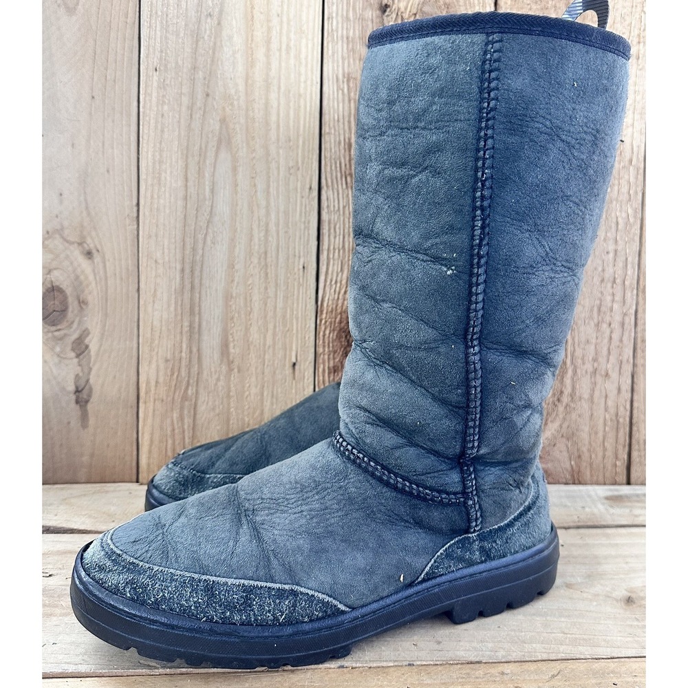 Ugg Ultra Tall Sheepskin Boots Women’s 9 Charcoal Gray Black BOHO Comfort